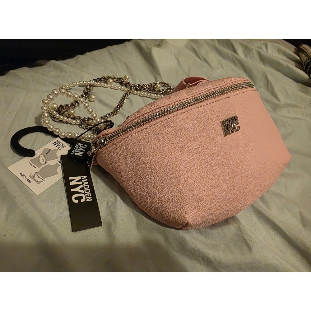 Madden NYC Pink Pebbled Chain Fanny Pack Crossbody Bag 2360 One Size NWT